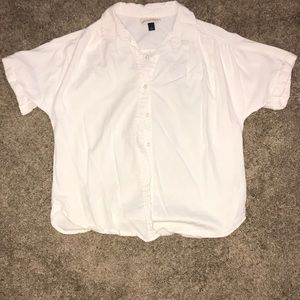 Womens White Short Sleeve Button top
